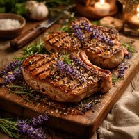 Grilled Pork Chops with Lavender Flowers
