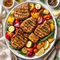 Grilled Pork Chops with Vegetables
