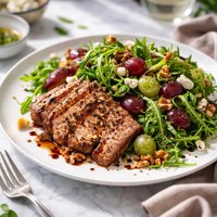 Grilled Pork with Arugula Grape Salad