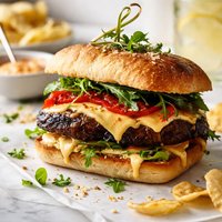 Grilled Portabella Sandwich with Gouda and Red Pepper Aioli