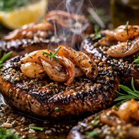 Grilled Portobello Mushrooms Shallots with Rosemary Dijon
