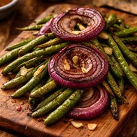 Grilled Red Onions and Green Beans