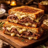 Grilled Roast Beef and Melted Pepper Jack Cheese Sandwich