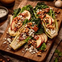 Grilled Romaine Salad with Apples Bacon and Roquefort Dressing