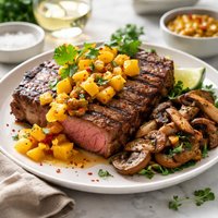 Grilled Safari Steak with Mango Chutney and Mushrooms