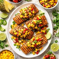Grilled Salmon with a Pineapple Mango and Strawberry Salsa