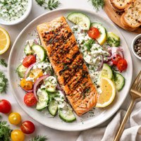 Grilled Salmon with Cucumber Yogurt Salad