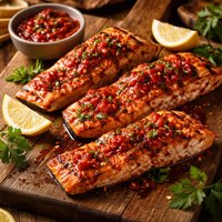 Grilled Salmon with Hot Red Sauce