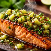 Grilled Salmon with Kiwi Herb Marinade