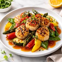 Grilled Scallops with Vegetables and Hoisin Orange Sauce