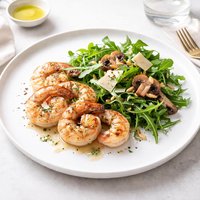 Grilled Shrimp with Arugula Mushroom Salad