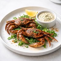 Grilled Soft Shell Crabs with Old Bay Tartar Sauce