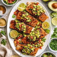 Grilled Spice Rubbed Salmon with Avocado Salsa