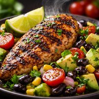 Grilled Spicy Lime Chicken with Black Bean and Avocado Salad