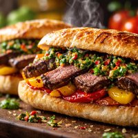 Grilled Steak Sandwiches with Chimichurri and Bell Peppers