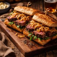Grilled Steak Sandwiches with Melted Onion Sauce