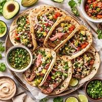 Grilled Steak Tacos with Chipotle Cream and Chimichurri