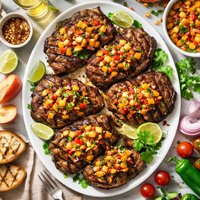 Grilled Steaks with Peppery Peach Salsa
