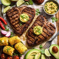 Grilled T Bone Steaks with Chipotle and Cilantro Butter