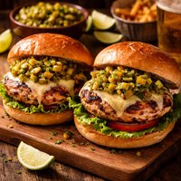 Grilled Turkey Burgers Wtih Monterey Jack Poblano Pickle Relish