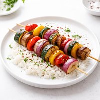 Grilled Vegetable Kabobs with Rice