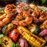 Grilled Veggies with Honey Chipotle Shrimp