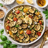 Grilled Zucchini Eggplant with Lemon and Porter Pasta Salad