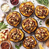 Ground Beef Apple Filled Acorn Squash Halves