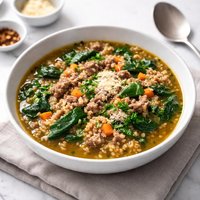 Ground Beef Spinach and Barley Soup