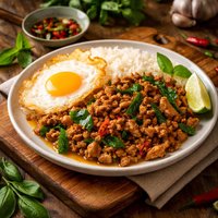 Ground Chicken Stir Fried with Basil Kai Pad Bai Kaprow