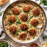 Ground Turkey Croquettes in a Creamy Mushroom Sauce