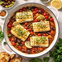Halibut with Cherry Tomatoes Capers and Olives