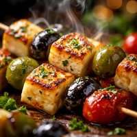 Halloumi and Olives Skewers