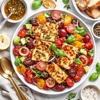 Halloumi Cheese and Tomato Salad in a Caper Vinaigrette