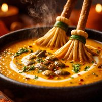 Halloween Pumpkin Soup with Breadstick Broomsticks
