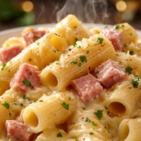 Ham and Cheese Rigatoni with White Sauce
