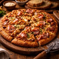 Ham and Swiss with Caramelized Onion on Rye Pizza