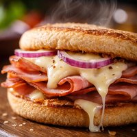 Ham Swiss and Red Onion English Muffin Melt