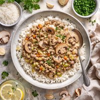 Hamburger Cream of Mushroom Soup Over Rice