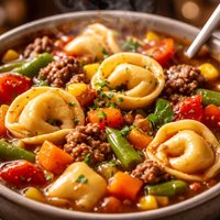 Hamburger Vegetable Soup with Tortellini