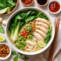 Hanoi Noodle Soup with Chicken Baby Tatsoi and Bok Choy