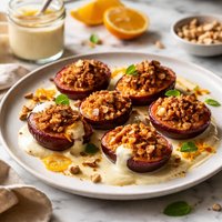 Hazelnut Baked Plums with Orange Cream