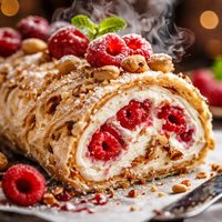 Hazelnut Meringue Roulade Withe Raspberries