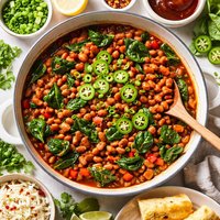 Healthy Spicy Barbecue Baked Beans and Spinach