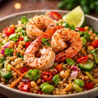Healthy Wheat Berry and Shrimp Salad with Thai Vinaigrette