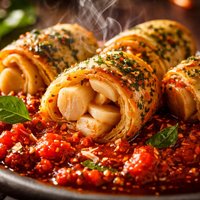 Hearts of Palm with Herb Pastry Spicy Tomato Sauce