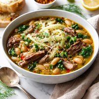 Hearty White Bean Soup with Leftover Lamb and Shaved Fennel