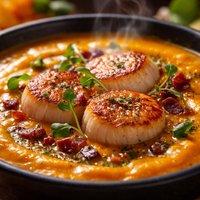 Heirloom Roasted Pumpkin Bisque with Fresh Alaskan Sea Scallops