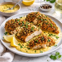 Herb Crumbed Crispy Chicken with Saffron Cream Sauce