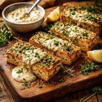 Herb Crusted Tofu with Mustard Horseradish Sauce